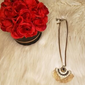 2/$25 White House Black Market Gold Fan Statement 20" Chain Necklace Fringe Boho